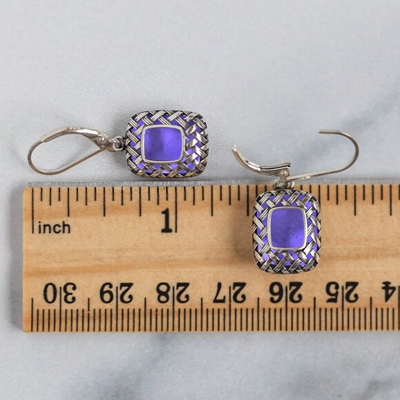 Recycled Early 1900's Purple Medicine Bottle Vintage Quilted Square Earrings - Picture 6 of 6